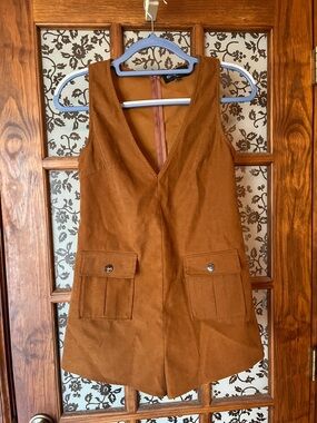 Kittenish small Rust Brown Suede-Look Sleeveless Romper
